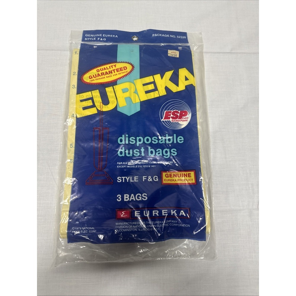 Genuine Eureka ~ F&G Vacuum Bags ~ 3-pack ~ 52320 ~ Brand New ~ Factory Sealed